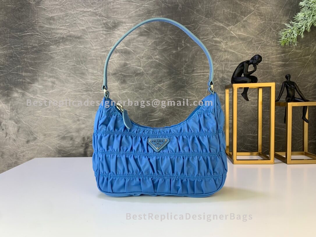 Prada Blue Nylon Drape Shoulder Bag SHW 204
